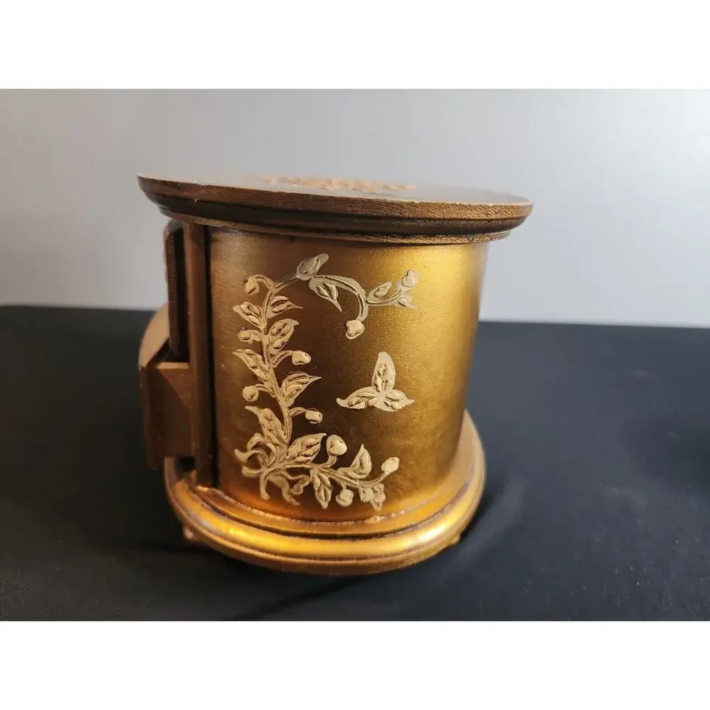 Vintage wood Florentine Jewelry Box-2 Drawers-Gold music box